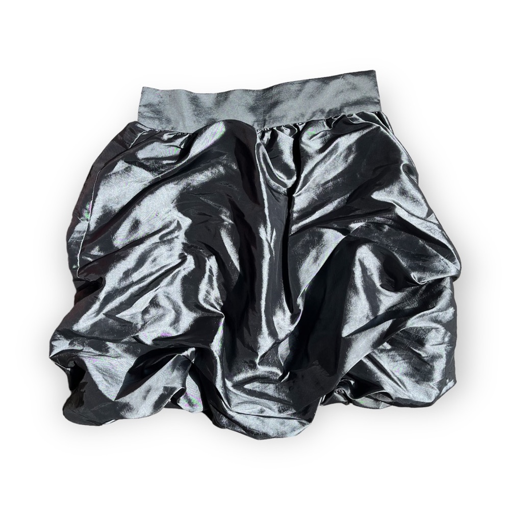 Twelve by Twelve Silver Satin Ruched Bubble Skirt